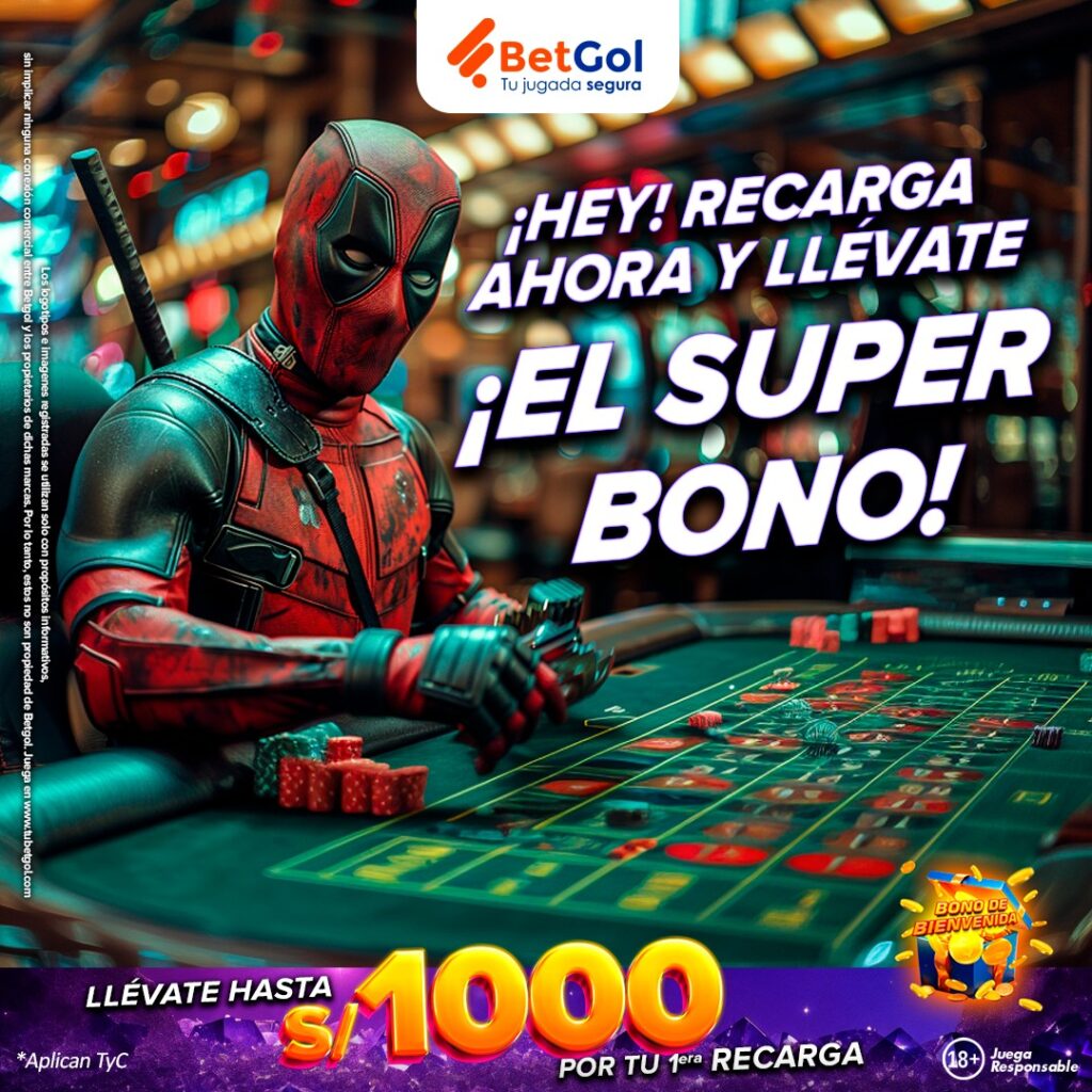 Banner promocional de BetGol con personaje tipo Deadpool
